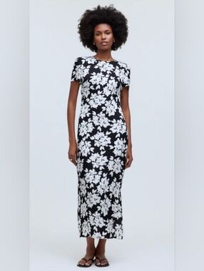 Madewell Hammered Satin Black & White Floral Maxi Dress